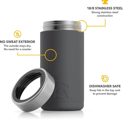 Vista 5 de RTIC Craft - Enfriador de latas con aislamiento, para bebidas, bebidas, botella, enfriador de latas de soda con tapa, metal de acero inoxidable