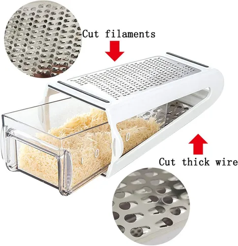 Vista 5 de Rallador de acero inoxidable, Rallador de queso de caja, Rallador de queso con contenedor, Rallador manual de verduras para jengibre, papas