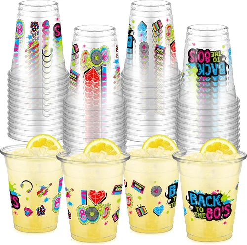 Vista 11 de FoldTier 50 Piezas Vasos de los Años 50 de 12 oz Plástico Vasos Regreso a los Años 50 Vasos Transparentes Desechables de los Años 50 Vasos Temáticos
