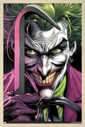 Vista 7 de Trends International DC Comics The Joker - Póster de pared con barra de palanca, 22.4 pulgadas de largo x 14.7 W, versión enmarcada de madera