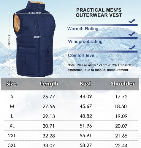 Vista 5 de XinYangNi Men's Winter Warm Outdoor Padded Puffer Vest Thick Fleece Lined Sleeveless Jacket