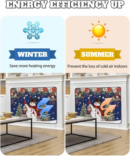 Vista 74 de Cubierta magnética azul para chimenea, detiene la pérdida de calor, pantalla de chimenea para interiores, bolas de gnomos de Navidad, árbol de copo