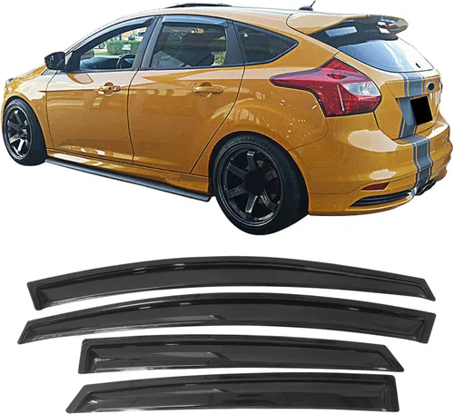 Vista 10 de Visor de ventana compatible con Ford Focus 2012-2018, protector de sol y lluvia acrílico tintado en humo, deflector de aire y ventilación de IKON