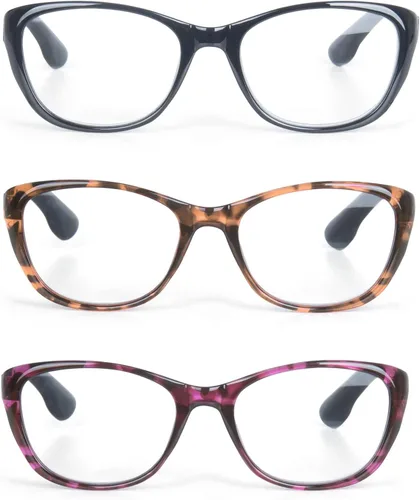 Vista 6 de Paquete de 3 lentes de lectura estilo ojo de gato, lectores de plástico con diseño de moda con bisagra de resorte para mujer