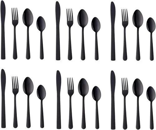Vista 10 de BuyGo - Juego de cubiertos de acero inoxidable, 4 piezas, servicio para 1, color negro