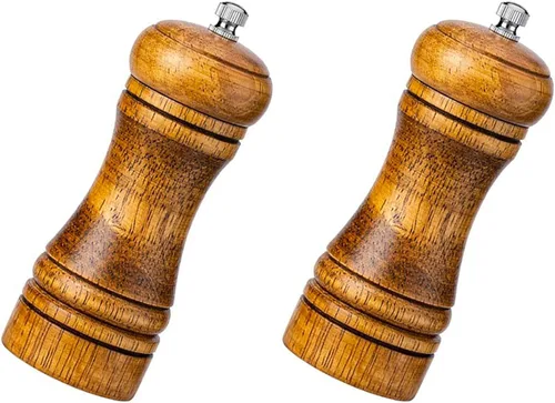 Vista 7 de Molinillo de pimienta, molinillo de sal de madera con grosor ajustable, 5 pulgadas de alto, molinillo de pimienta manual recargable de madera