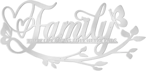Vista 10 de AUHOKY Letrero de metal con texto en inglés «Family Where Life Begins Love Never Ends» («Family Where Life Begins Love Never Ends») para decoración