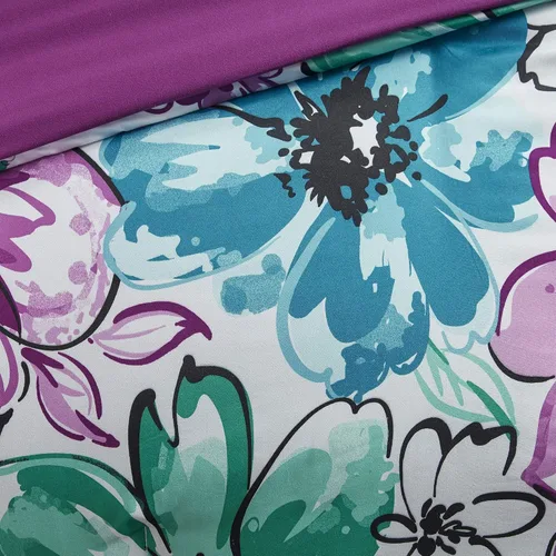 Vista 8 de Juego de edredón de Intelligent Design con diseño floral vibrante, ropa de cama para niñas, juego de funda de almohada combinada, almohada Floral