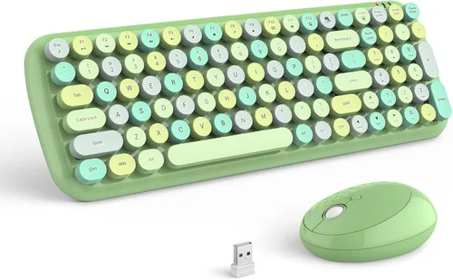 Vista 23 de MOFII Combo de teclado y mouse inalámbricos, teclado retro de máquina de escribir de 2.4 GHz, tamaño completo, lindos ratones inalámbricos, dongle