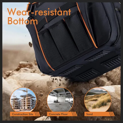 Vista 4 de Mochila de herramientas resistente con 52 bolsillos, bolsa de herramientas para hombres, bolsas impermeables para electricista con compartimento