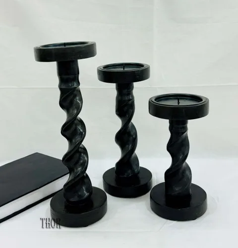 Vista 3 de Portavelas para candelabros, cono de madera, juego de 3 s para centro de mesa, portavelas rústico de granja para bodas, decoración del hogar, evento