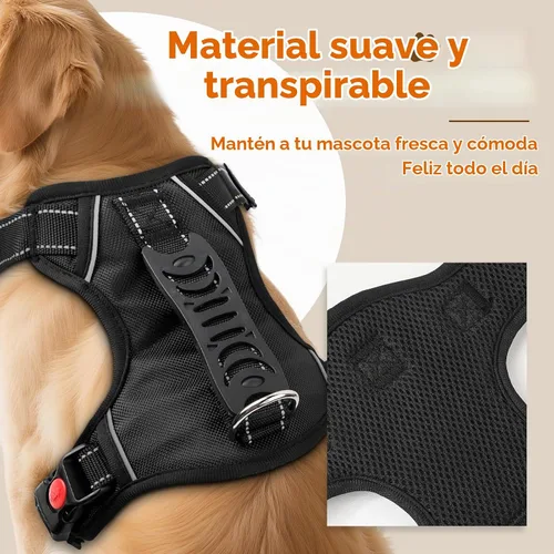 Vista 2 de Arnés para perro sin tirón con 2 clips de correa, chaleco acolchado suave ajustable reflectante con mango, chaleco Oxford transpirable sin