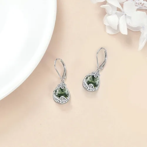 Vista 87 de Aretes colgantes con forma de lágrima de filigrana de piedra lunar de plata de ley 925 con cierre de palanca para mujer, regalos de joyería