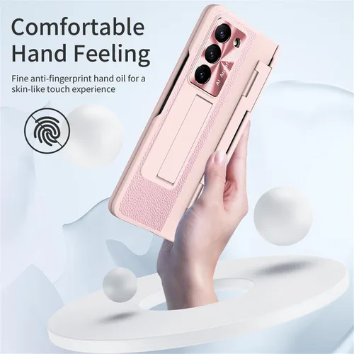 Vista 2 de Z Fold 5 - Funda de piel ZFold5 con soporte, compatible con Samsung Galaxy Z Fold 5 2023 (rosa)