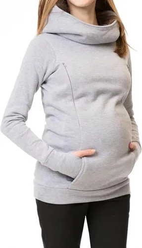 Vista 6 de Sudadera con capucha de maternidad para mujer de manga larga con cremallera para lactancia ropa casual con bolsillo
