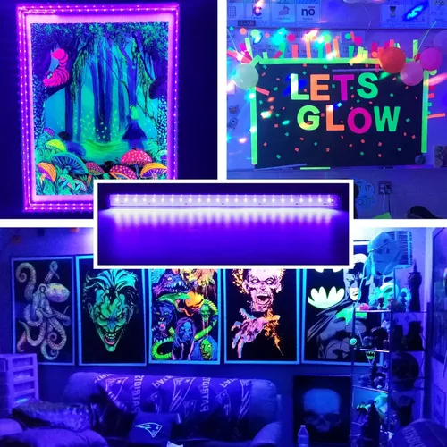 Vista 3 de Barra de Luz Negra 10W Tira de Luz Negra UV para Fiesta Brillante: 1 pie USB Portátil LED Suministros de Fiesta para Pintura Corporal, Escenario