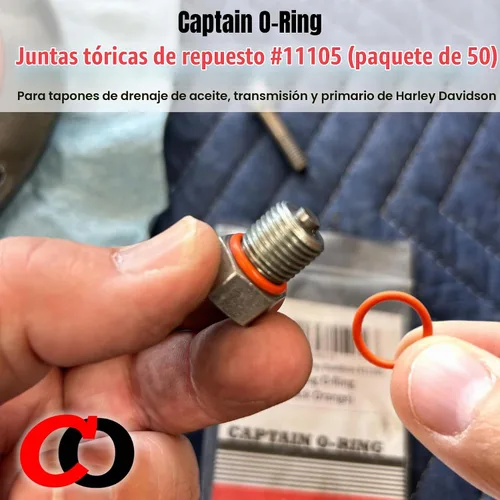 Vista 4 de Paquete de 50 – Repuesto de junta tórica #11105 para tapón de drenaje de aceite Harley Davidson Oring (color naranja)