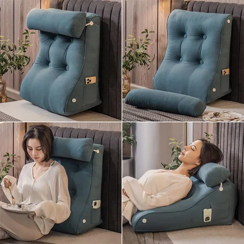 Vista 3 de Almohada de lectura triangular con cuña para cabecero y reposo de cama, cojín de apoyo para la espalda para leer, jugar, ver la televisión, con Beige