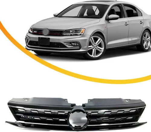 Vista 10 de Protector de rejilla de parachoques delantero con kit de repuesto, entrada de aire de capó delantero negro con moldura cromada para Volkswagen Jetta
