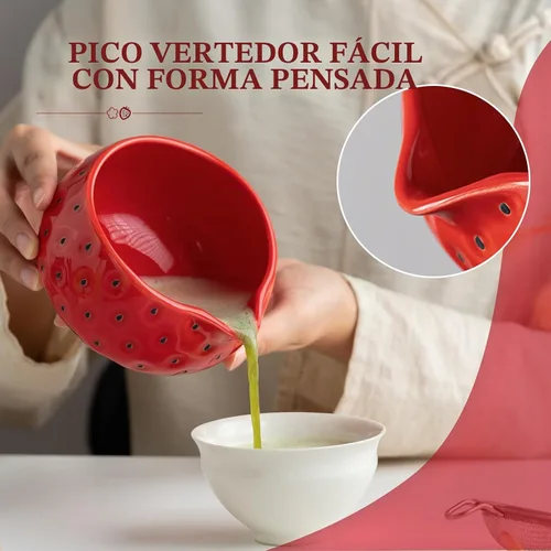 Vista 7 de Juego de batidor de matcha, juego de 7 piezas de matcha de fresa con Pajita Roja