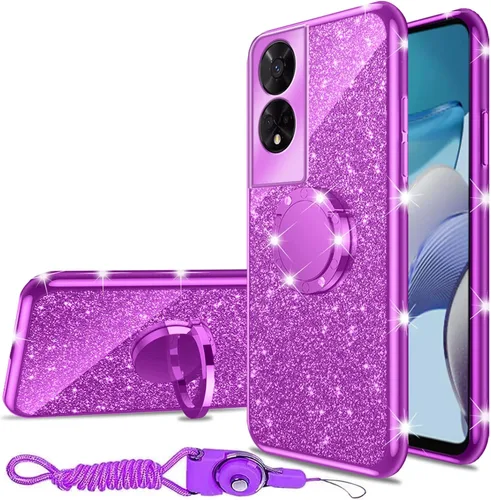 Vista 9 de nancheng Funda de teléfono para TCL A3X (A600DL), funda para Alcatel TCL A3X niñas y mujeres, bonita funda de silicona transparente con purpurina