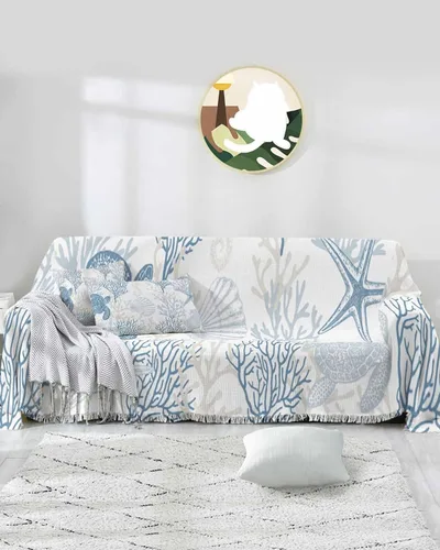 Vista 11 de Fundas de sofá de color azul y gris costero coral para perros, funda lavable para sofá, fundas individuales para sillón, fundas individuales