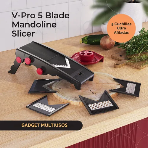 Vista 2 de Rebanador de mandolina V-Pro 5 Blade de Müeller, ajustable, colores blanco y gris