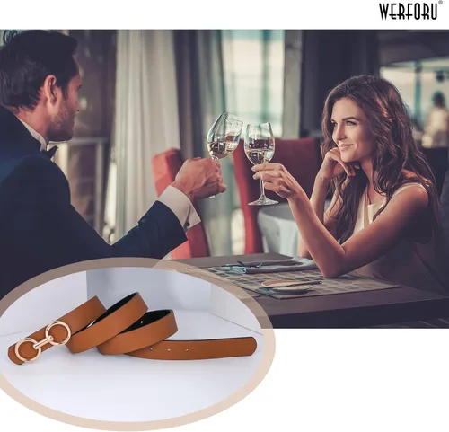 Vista 7 de Cinturón de cuero reversible para mujer, cinturón de cuero con anillo tórico dos en uno para vestido de jeans