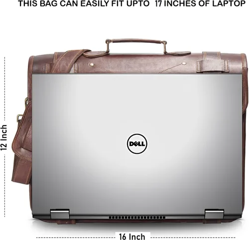 Vista 4 de Bolso de mensajero de cuero de grano completo para hombres Bolsa de cuero para computadora portátil para hombres, maletín de cuero genuino bolsa