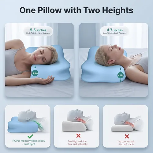 Vista 6 de Almohada cervical para aliviar el dolor de cuello, almohada cervical de espuma viscoelástica para dormir, almohada ergonómica para dormir de lado