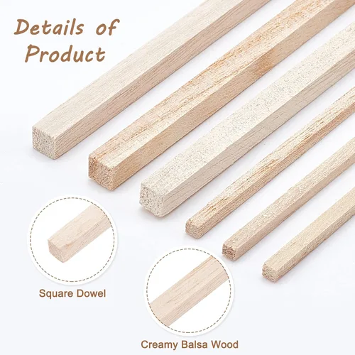 Vista 3 de OLYCRAFT 60 varillas de madera Tung de 12 pulgadas de largo, tiras de madera sin terminar, tiras cuadradas para manualidades, manualidades, Media