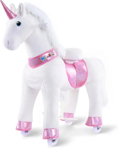 Vista 14 de WondeRides Caballo de paseo en caballo, caballo mecánico de unicornio, caballo mecánico de 30.1 pulgadas de altura, caballo mecánico con ruedas