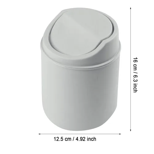 Vista 4 de Basurero de basura – Mini bote de basura de plástico para escritorio con tapa giratoria, elegante papelera para encimera, cesta de papel de desecho