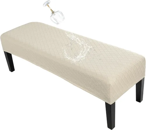 Vista 13 de SearchI Funda elástica para banco de comedor, lavable y duradera, fundas de asiento rectangulares para comedor, sala de estar, cocina (rejilla beige)