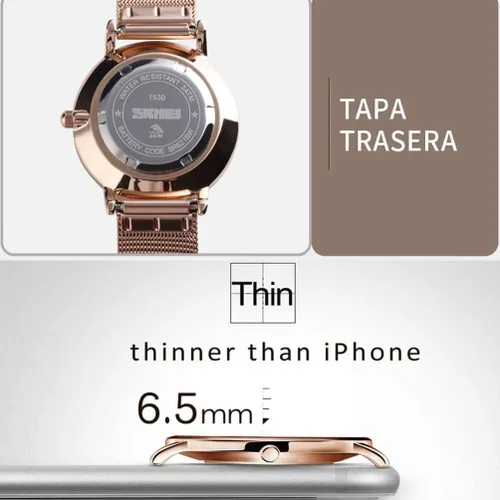 Vista 6 de SKMEI Womens Watches Slim Thin Luxury Dress Rose Gold Stainless Steel Mesh Watches Fashion Waterproof Ladies Black Wrist Watch with Date