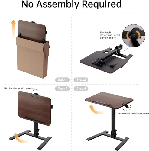 Vista 9 de alawooder 25" Mobile Folding Desk: Pneumatic Sit-Stand, No Assembly Escritorio para portátil con ruedas ajustables de 29 a 42 pulgadas, ruedas Marrón