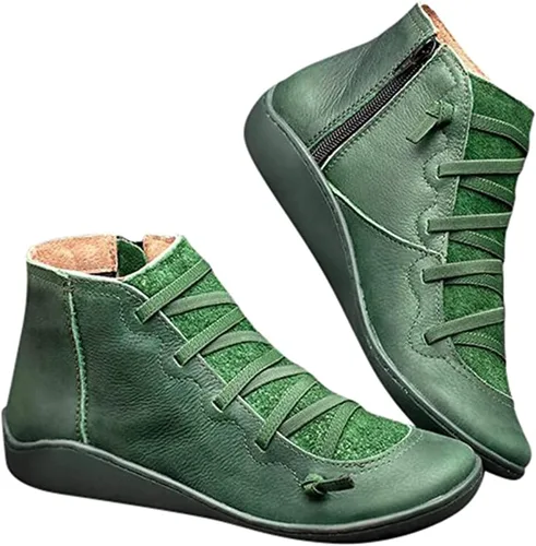 Vista 27 de Ladmiple Botas de tobillo para mujer, sin tacón, casual, con cremallera lateral, botas cortas vaqueras occidentales, zapatos para caminar