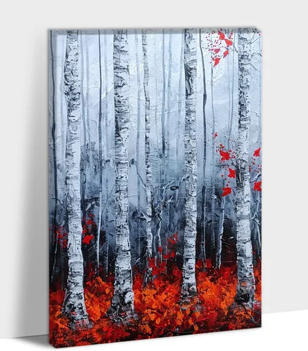 Vista 26 de UZMKM Lienzo decorativo de abedul para pared, pintura de bosque otoñal, imagen panorámica de paisaje, vista de la naturaleza amarilla, obra de arte