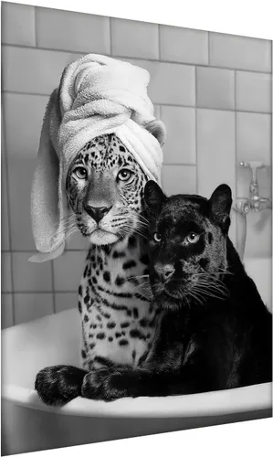 Vista 25 de Impresión de guepardo en el espejo, impresión de fotografía en blanco y negro, leopardo vintage en blanco y negro, fotos de espejo con aspecto