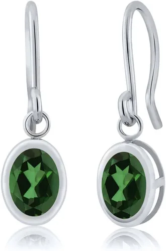 Vista 61 de Gem Stone King Aretes colgantes de plata de ley 925 de 0.276 x 0.197 in con piedra natal ovalada de alambre francés para mujer