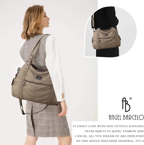 Vista 7 de Angel Barcelo - Bolsa de hombro amplia para mujer, diseño Hobo, cuero lavado