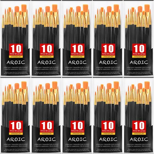 Vista 10 de AROIC Pinceles de Pintura Pequeños a Granel, 80 Piezas de Pinceles de Pintura de Cerdas de Nylon Negro para Niños con Punta Plana Redonda