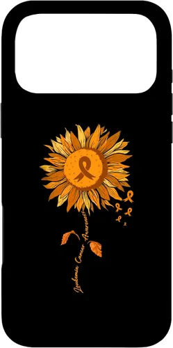 Vista 22 de Funda para iPhone 17 con cinta naranja y girasol de conciencia sobre la leucemia