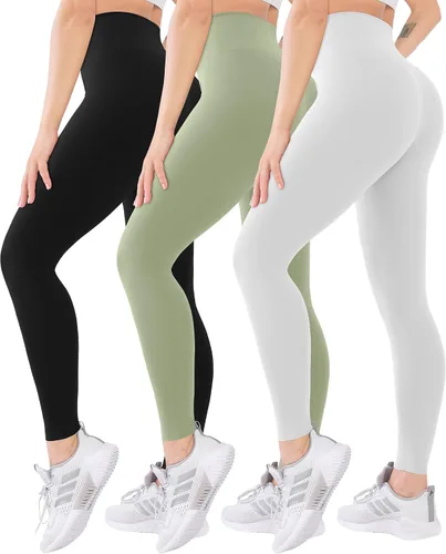 Vista 18 de Blisset - Paquete de 3 leggings de cintura alta para mujer con bolsillos, pantalones suaves y activos para control de abdomen, ideales para yoga
