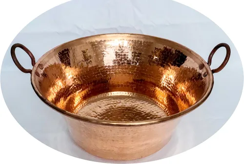 Vista 2 de Cazo De Cobre, Olla de cobre auténtico de 16 pulgadas, sartén de mermelada wok martillada resistente, fabricada en México, olla de cocina
