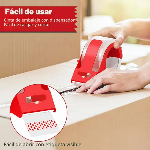 Vista 5 de Cinta de embalaje transparente resistente con dispensador, 2 rollos de cinta de envío fuerte y duradera, cinta de embalaje de 1.88 pulgadas x 55