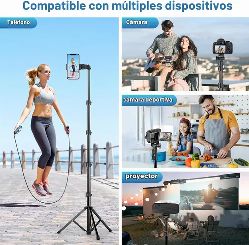 Vista 7 de Trípode de teléfono de 70 pulgadas con control remoto y soporte, soporte portátil para teléfono celular, palo selfie para grabación de video