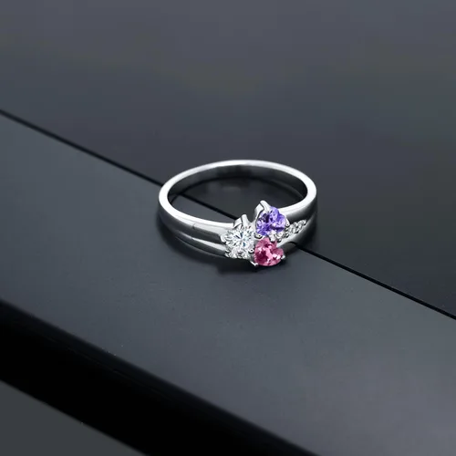 Vista 5 de Gem Stone King Promesa de compromiso de plata de ley 925 personalizada y personalizada con 3 piedras de nacimiento que construye tu propio anillo