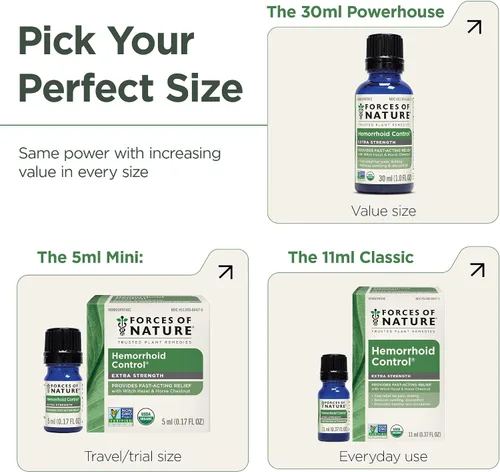Vista 4 de Forces of Nature Control de Hemorroides de Fuerza Extra, Medicina Homeopática Orgánica con Hamamelis, Castaña de Indias y Aceites Esenciales