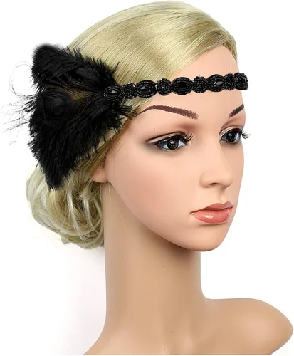 Vista 2 de 1920s Gatsby Flapper Plumas Diadema 20s Accesorios Roaring 20s Headpiece con pluma de pavo real